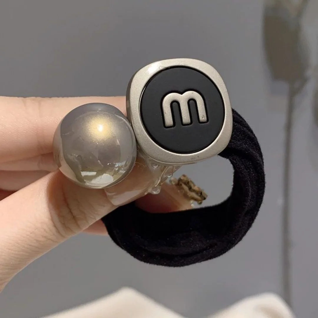 Pearl Letter Metal Hair Tie - High-Elastic Hair Band for Elegant Buns & Ponytails