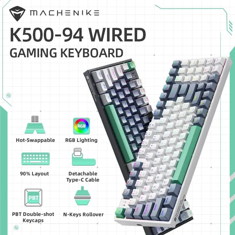 MACHENIKE K500-B94 Mechanical Gaming Keyboard - 94-Key Hot-Swappable 90% Layout with RGB Backlight for PC & Laptop