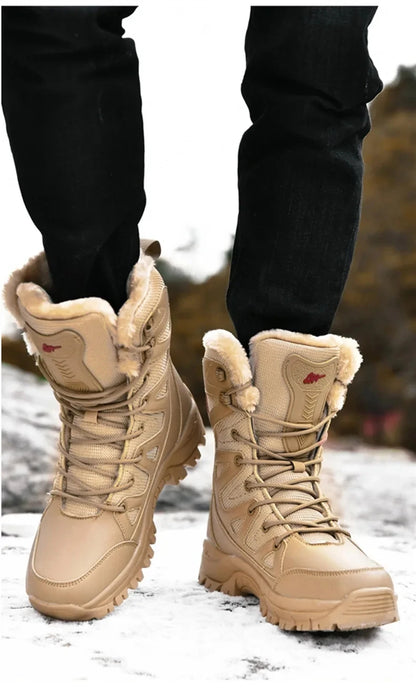 Men's Warm Plush Snow Boots - Lace Up Waterproof High Top, Anti-Slip Winter Boots for Casual & Work Wear