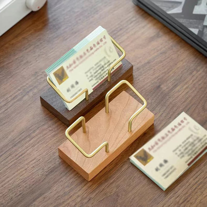 Wooden Business Card Holder Organizer – Office Desk Display Stand & Memo Shelf for Home & Work