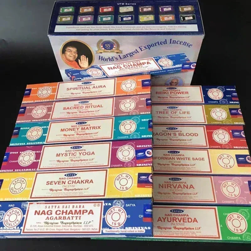 5BOX NAG Champa Indian Incense Set – Satya Handmade Sticks with 6 Aromatic Scents for Home & Meditation