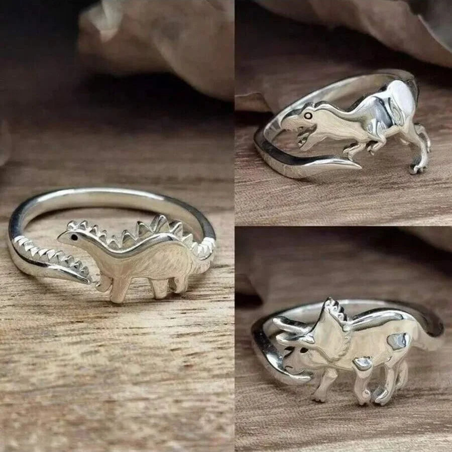 Retro Adjustable Dinosaur Ring for Women – Silver Finish Jurassic Style Statement Jewelry, Elegant & Comfortable Unisex Design