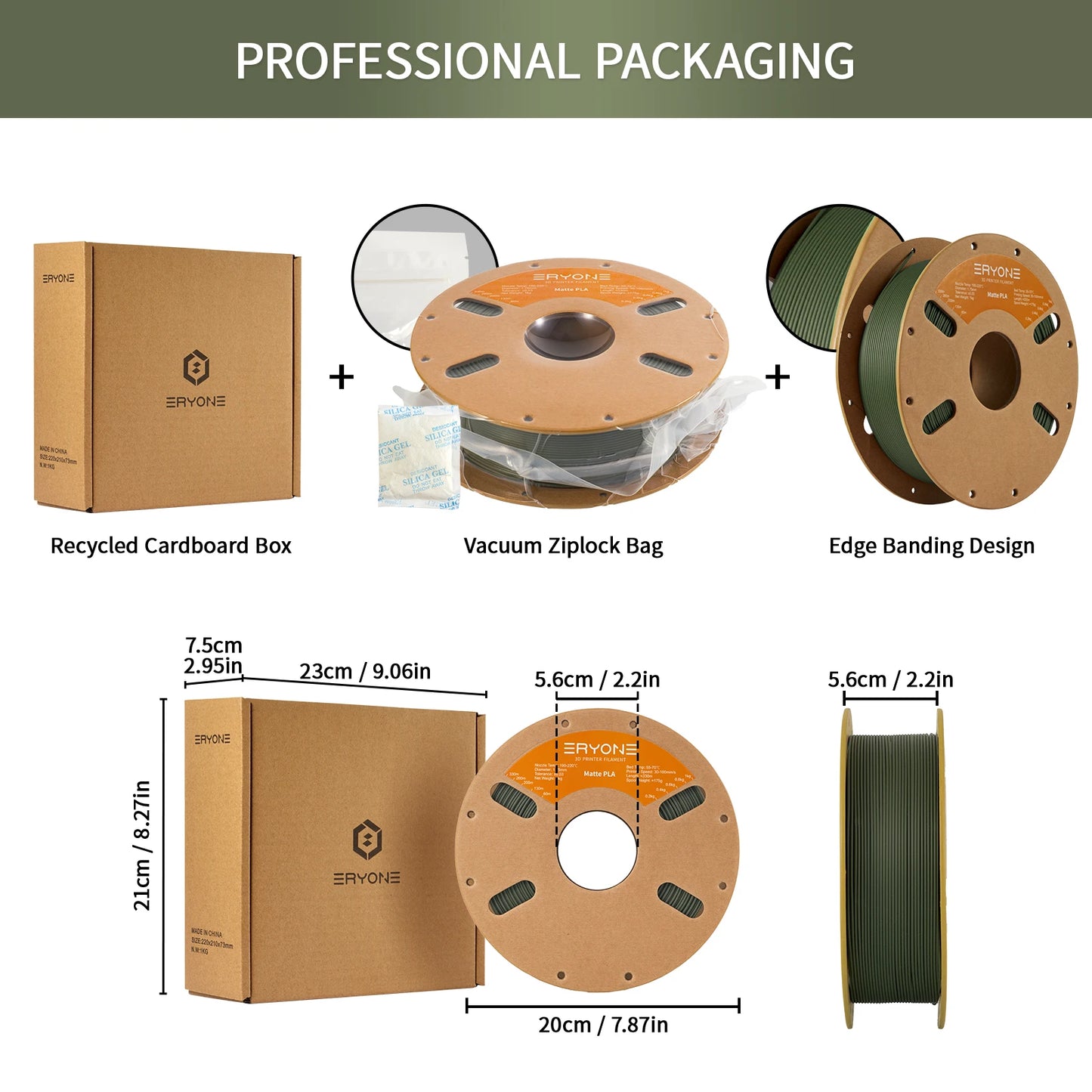 ERYONE Matte PLA Filament 1.75mm – 1KG High-Quality Spool for 3D Printing, Fast Shipping