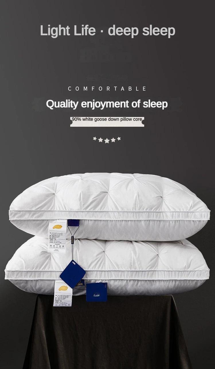 95% Goose Down Pillow – White Cotton Cover, 5-Star Hotel Quality, Low/Mid/High Loft for Sleeping, Rectangle Shape