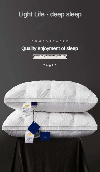 95% Goose Down Pillow – White Cotton Cover, 5-Star Hotel Quality, Low/Mid/High Loft for Sleeping, Rectangle Shape