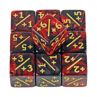 10pcs D6 Dice Counter Set - +1/+1 & -1/-1 Six Sided Dice for Math Teaching, Kids Arithmetic Toys and Card Game Accessories