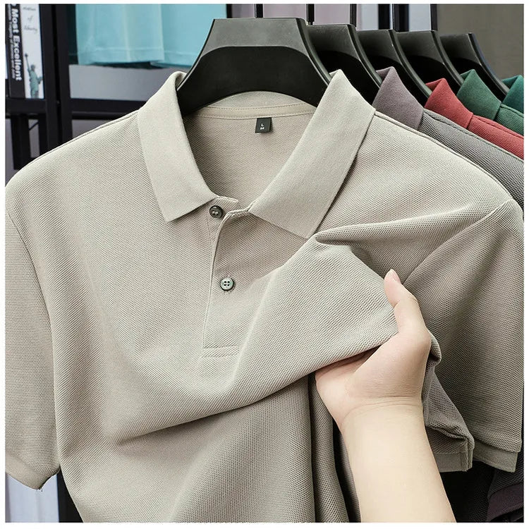 Men's 100% Cotton Polo Shirt - Breathable Summer Golf & Business Casual Tee with Silk-Like Finish