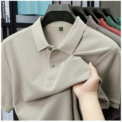 Men's 100% Cotton Polo Shirt - Breathable Summer Golf & Business Casual Tee with Silk-Like Finish