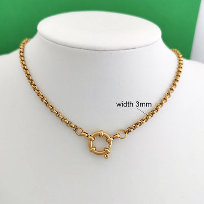 Spring Sailor Clasp Necklace – Stainless Steel Paperclip Link Chain Choker for Women & Men, Geometric PVD Gold Jewelry