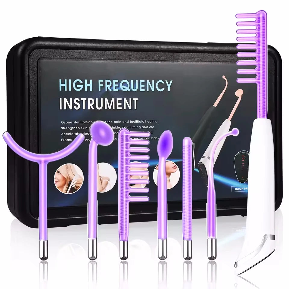 6-in-1 High Frequency Facial Machine — Touch Panel Electrotherapy Wand for Hair, Face, Acne & Skin Care Treatment