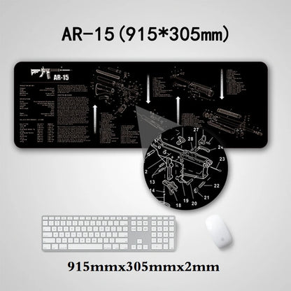 Gun Cleaning Mat Mouse Pad — Armorers Bench Mat with Parts Diagram & Instructions for AR15, AK47, GL, 1911