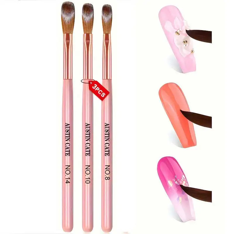 3Pcs Acrylic Nail Brush Set #8/10/14 - Professional Nail Brushes for Acrylic Powder Extensions, 3D Carving & Nail Art Salon Tools