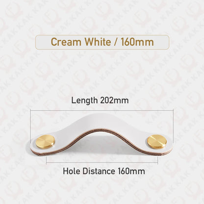 KAK Cowhide Leather Cabinet Handles – Nordic Style Furniture Pulls for Kids Room, Brass & Copper Kitchen Drawer Knobs, Door Hardware