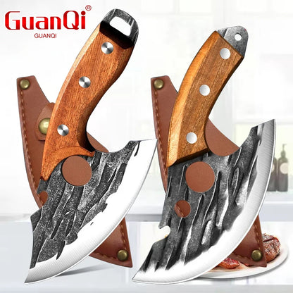 Multifunctional Stainless Steel Kitchen Knife - Forged Meat Cleaver Boning Knife with Bottle Opener and Protective Cover