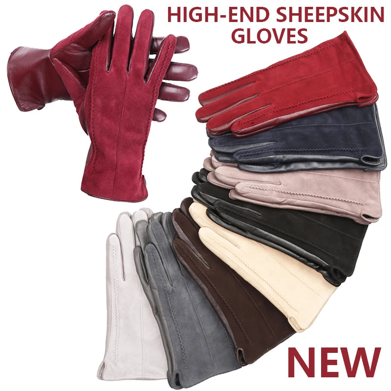 Women’s Winter Touch Gloves – 50% Genuine Leather & 50% Suede, Colorful Warm Leather Gloves