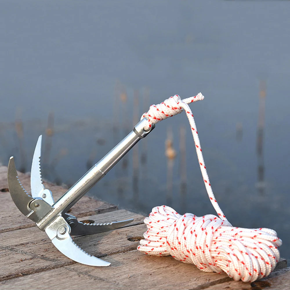 Foldable 4-Claw Anchor Sickle: Efficient Water Grass Cutter for Fishing & Aquatic Plant Maintenance - Essential Tackle Supply