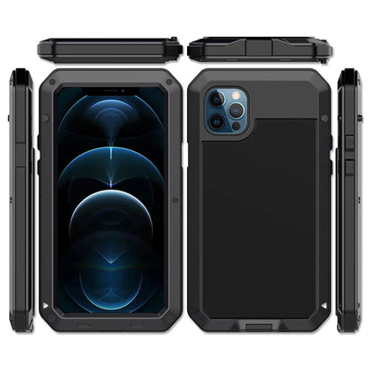 Heavy Armor Metal Rugged Case for iPhone 16/15/14/13/12/11 Pro Max/XR/XS/8 Plus – Shockproof Premium Cover with Gorilla Screen Protector