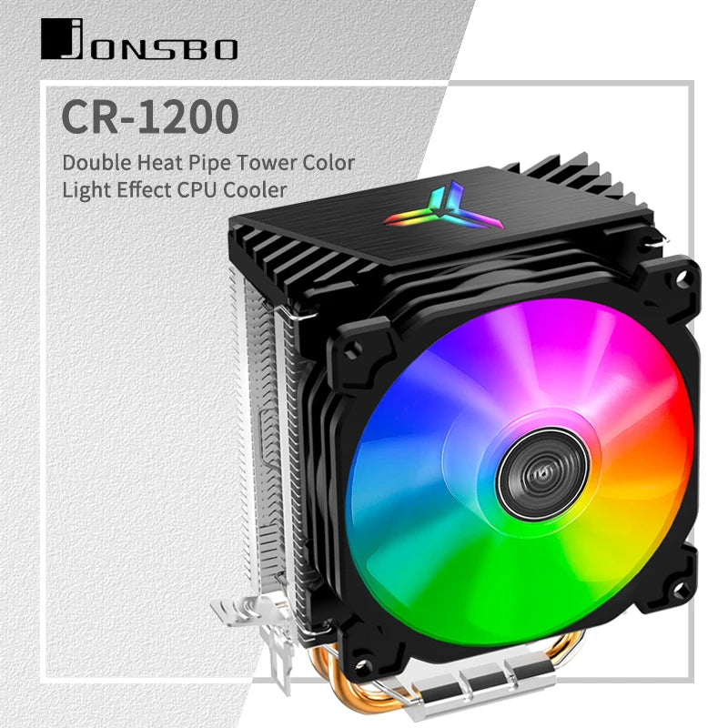 Jonsbo CR1200 CPU Cooler — 2 Heat Pipe Tower with RGB 9cm Fan for Intel LGA115X/775 & AMD AM4