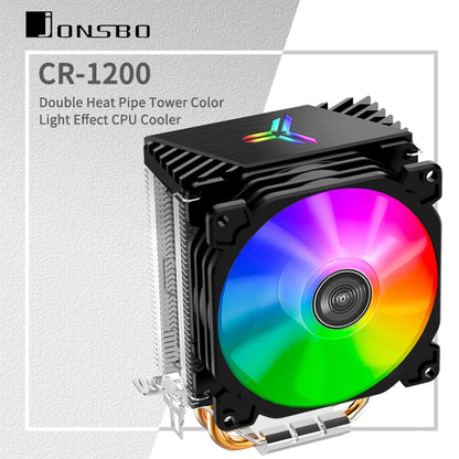 Jonsbo CR1200 CPU Cooler — 2 Heat Pipe Tower with RGB 9cm Fan for Intel LGA115X/775 & AMD AM4