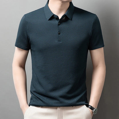 Men’s Business Casual Short Sleeve Polo — Solid Color Floral Summer Shirt, Breathable & Comfortable