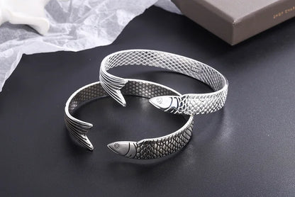 925 Sterling Silver Dragon Bracelet — Creative Lucky Fortune Fish Bangle TYB110