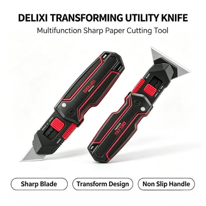 DELIXI 6-in-1 Transforming Utility Knife - Multifunctional Cutter for Cardboard, Paper & Boxes