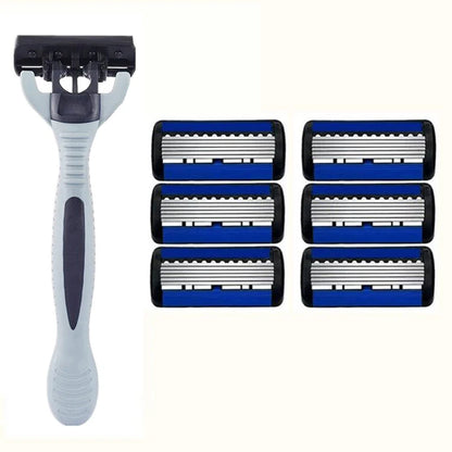 Men’s Manual Safety Razor – 6-Layer Stainless Steel Hair Removal Knife with Replaceable Heads and Razor Tools