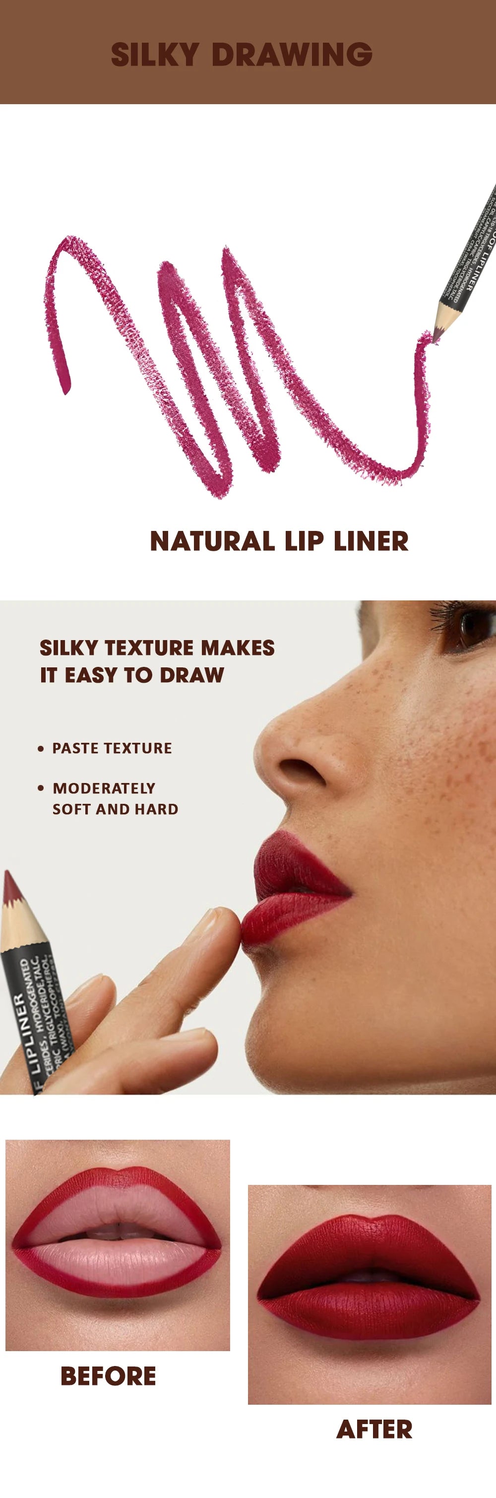 Rozza Waterproof Lip Liner Pencil Set – Weightless, Precise Matte Liner with Soft, Blendable Texture