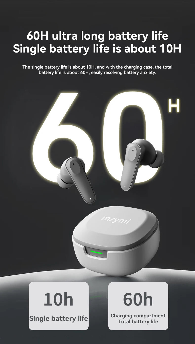 mzymi A98 TWS True Wireless Earbuds | ENC Noise-Reducing Waterproof Sport Headphones