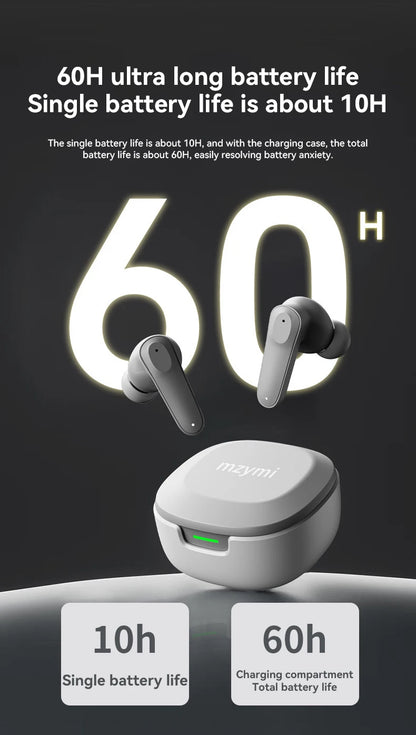 mzymi A98 TWS True Wireless Earbuds | ENC Noise-Reducing Waterproof Sport Headphones