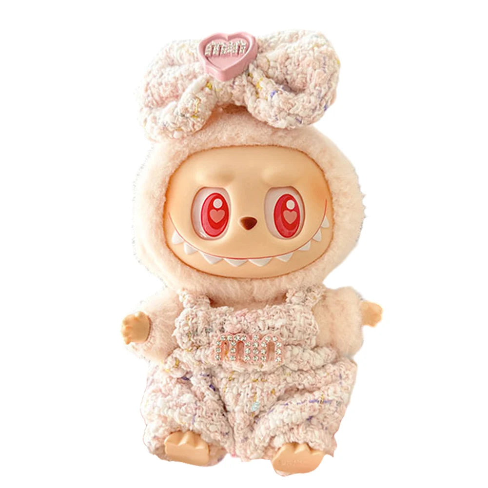 Labubu v1v2 Doll Clothes Outfit (15-17cm) – Sitting Party Bear Accessories with Scarf, Hat & Bag