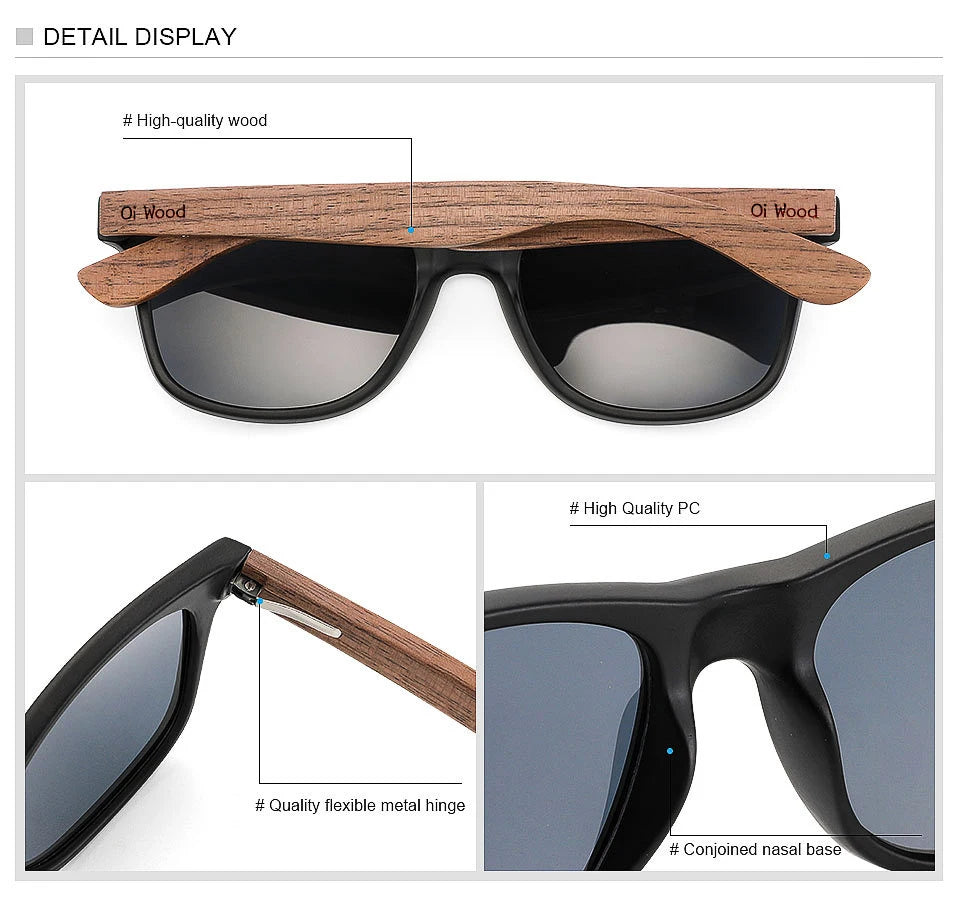 Oi Wood Natural Wooden Polarized Sunglasses for Men – Fashion Sun Glasses with TR90 Frames
