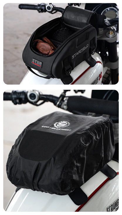 Waterproof Motorcycle Seat Back Bag – Large Capacity Hard Tail Box Luggage for Racing & Riding, Black Fuel Tank Motorbike Storage