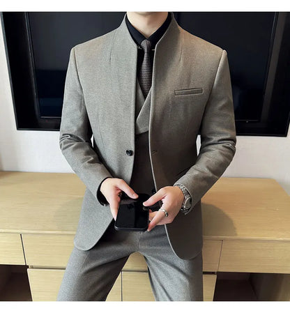 Korean Style Slim Fit Men's Wool Blazer Two-Piece Business Suit – Formal Elegant Set (M to 5XL)