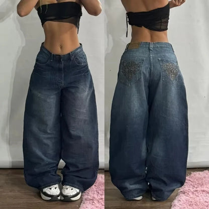Streetwear Multi-Pocket Baggy Jeans – Y2K Hip-Hop Harajuku High-Waist Wide Pants for Men & Women