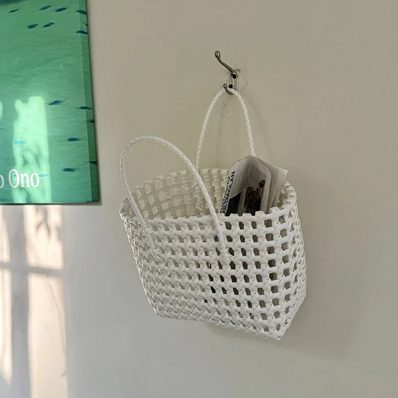 Hylhexyr Handheld Woven Shoulder Bag – PVC Tote for Vegetables, Beach, Picnic & Vacation, Women’s Handbag