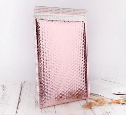 10PCS Rose Gold Metallic Bubble Mailers – Foil Padded Shipping Envelopes, Aluminized Gift Packaging Postal Bags