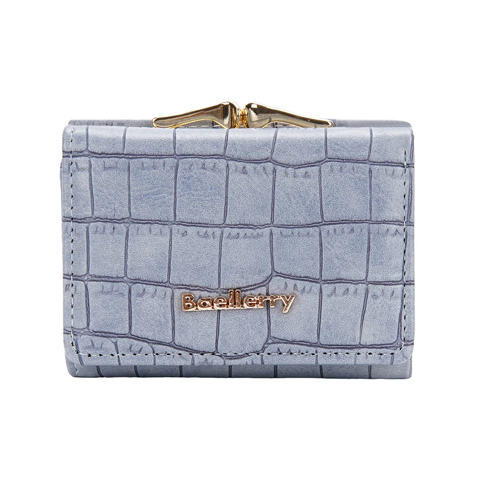 Baellerry Short Women’s Wallet — Crocodile Pattern Coin & Card Holder with Photo Slots, Hasp Purse for Girls