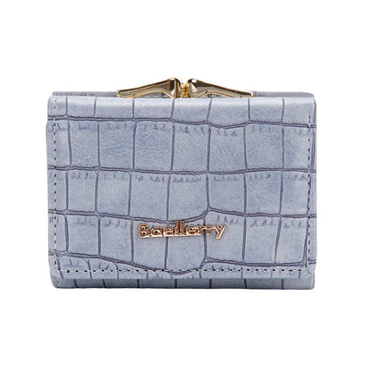 Baellerry Short Women’s Wallet — Crocodile Pattern Coin & Card Holder with Photo Slots, Hasp Purse for Girls