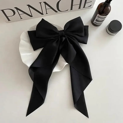 Fashion Cute Fabric Hair Bow Hairpin – Black & White Ribbon Hair Clips, Headwear for Women, Hair Jewelry Accessories