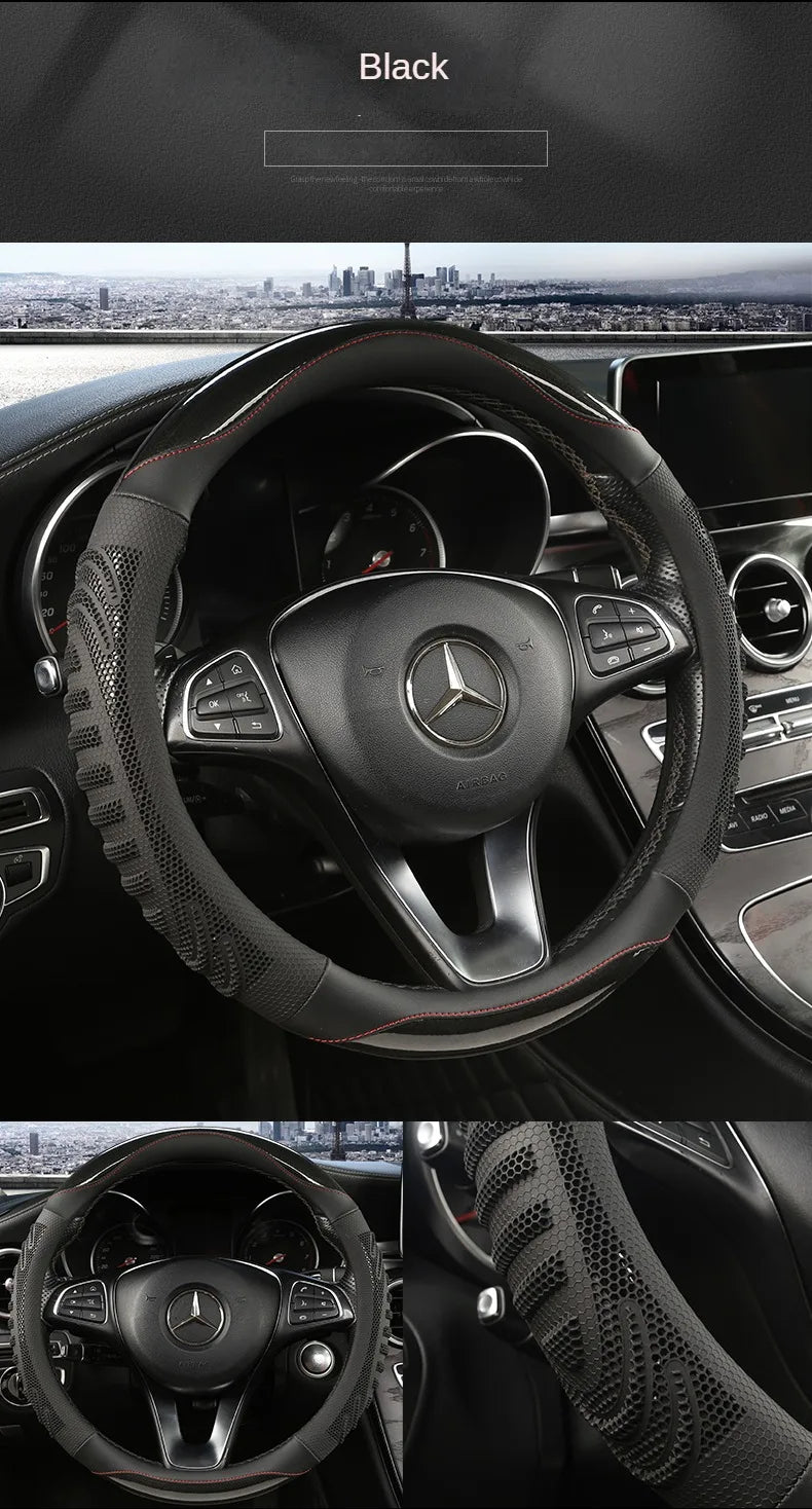 3D Honeycomb Leather Steering Wheel Cover – Durable Anti-Slip Universal Fit for 14.5-15 Inch Wheels