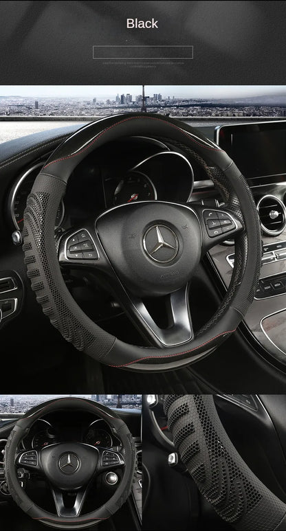 3D Honeycomb Leather Steering Wheel Cover – Durable Anti-Slip Universal Fit for 14.5-15 Inch Wheels