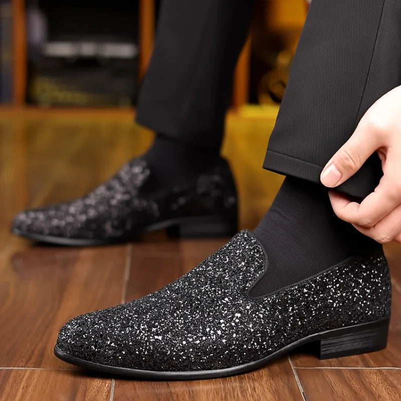 Men’s Sequin Loafers - Luxury Gold Silver Slip-On Formal Wedding and Party Dress Shoes
