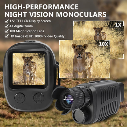 1080P HD Monocular Night Vision – 5X Infrared Zoom Hunting Telescope, 300m Full Darkness Range