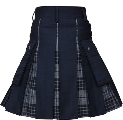 Men's Utility Kilt – 100% Cotton Jeans Hybrid with Modern Box Pleated Tartan, Traditional Design