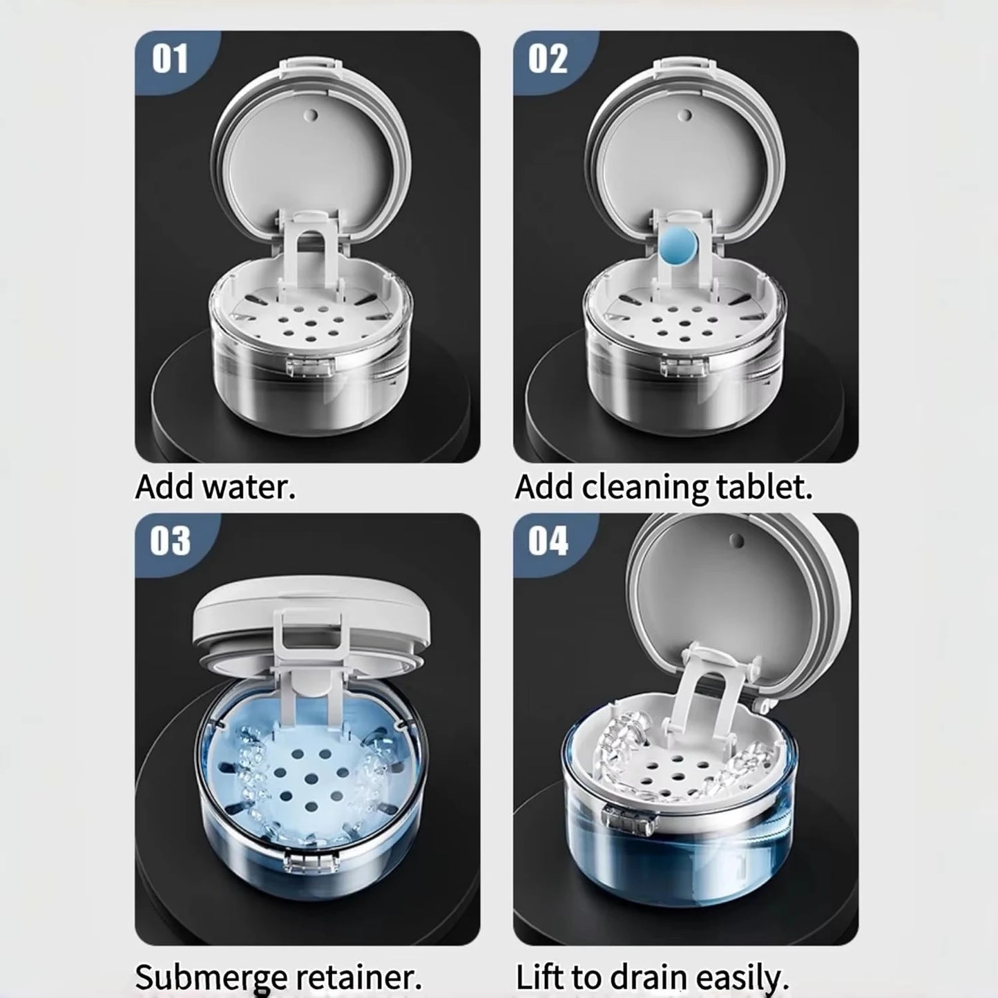 Clear Denture Case – Large Denture Bath Box with Strainer for Storage & Travel, Mouth Guard Cleaning Container