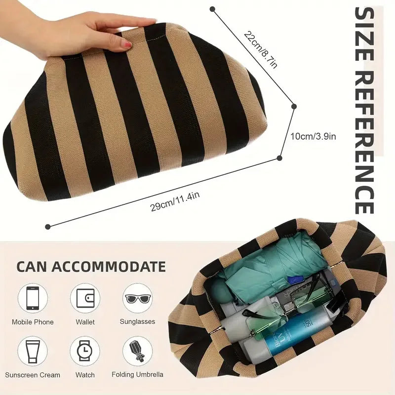 Women’s Summer Woven Crochet Clutch Bag – Ruched Cloud Dumpling Handbag, Colorblock Knit Beach Purse for Casual Use