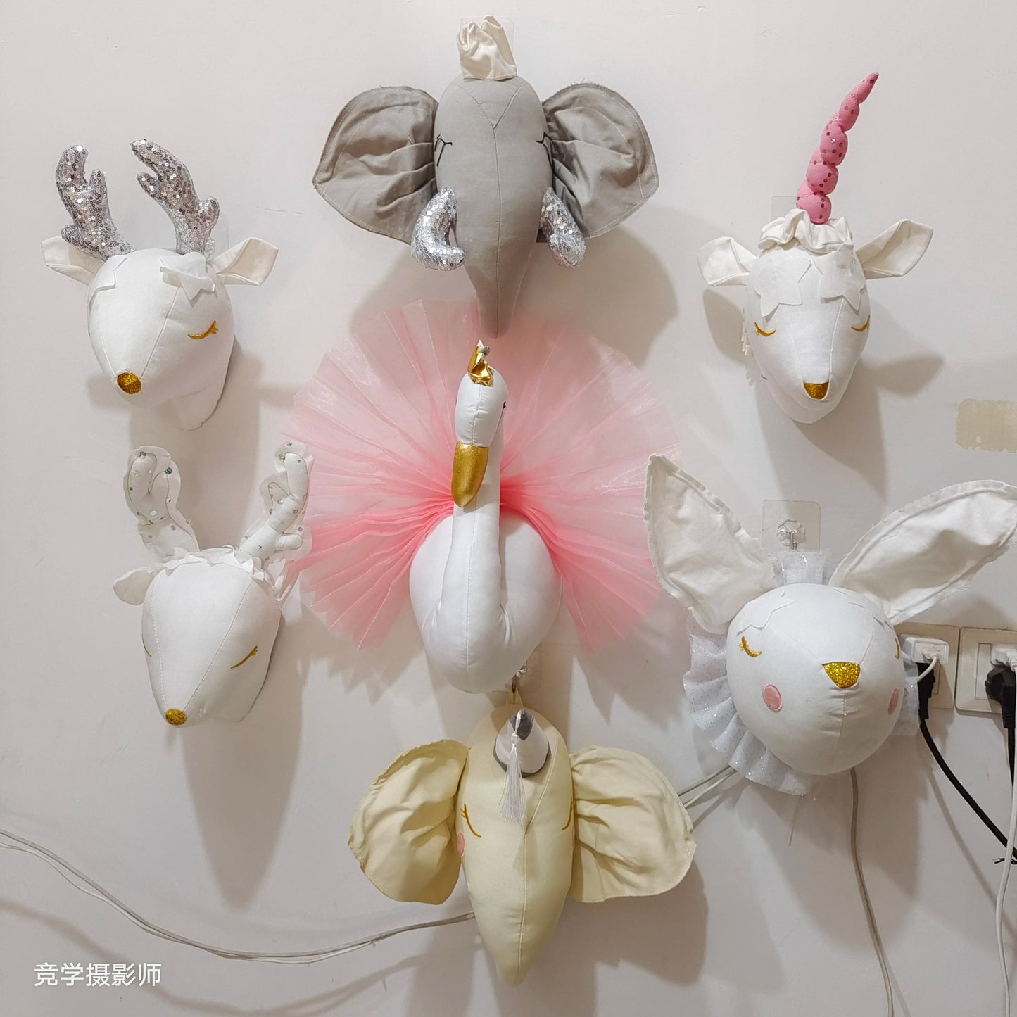Handmade 3D Felt Animal Heads — Elephant & Swan Wall Hanging Decor for Nursery & Kids’ Bedroom
