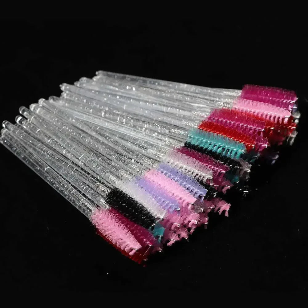 50-Pack Disposable Crystal Eyelash Brush Combs – Professional Eyelash Extension Mascara Wands for Makeup and Beauty Tools