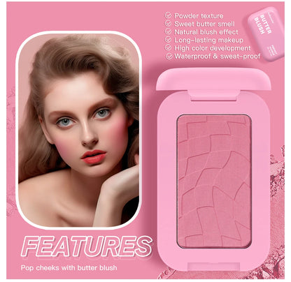 Professional Makeup Powder Blush - 12HR Wear, Vegan Formula, Pink Cream Blusher Palette for Face Cosmetics